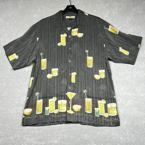 Tommy Bahama Shirt Mens Size Medium Gray Silk Button Up Hawaiian Relaxed Colada - Picture 1 of 11